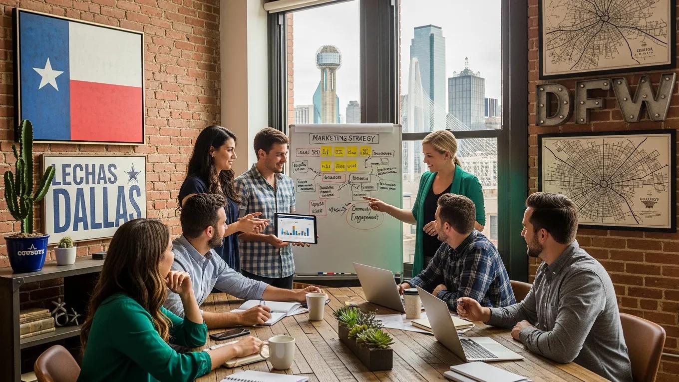 Local Dallas marketing agency team discussing a marketing plan